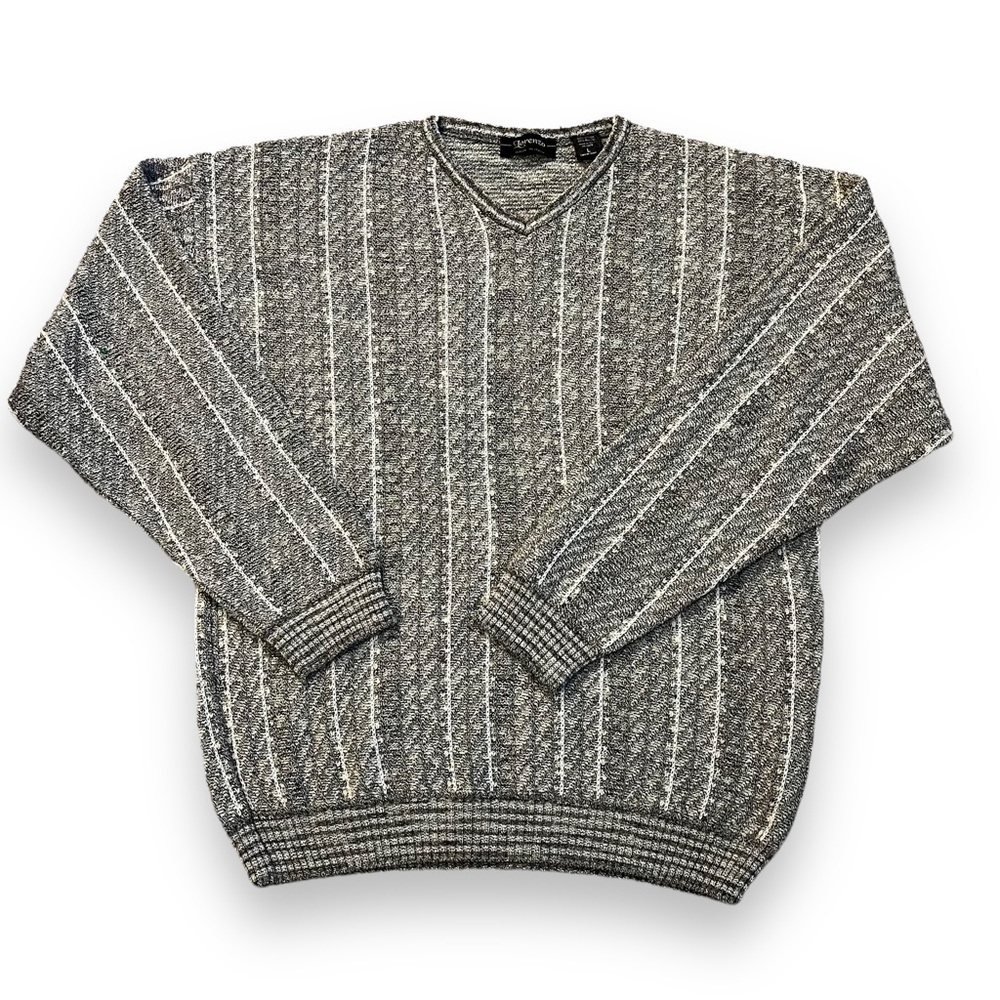 Lorenzo Italy Pullover Sweater Textured Knit Gray Large Vintage